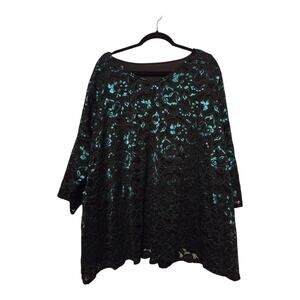 Catherines Floral Lace Blouse & Tank Womens 3XWP Black Green Top Whimsigoth